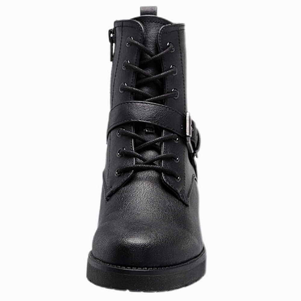 New w/Box Soul By Naturalizer Quaid Faux Leather Buckled Lace-Up Lug Sole Boots - Picture 4 of 8